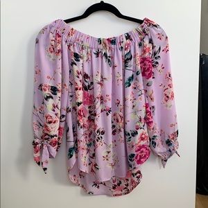 Light Purple Floral Off the Shoulder Top